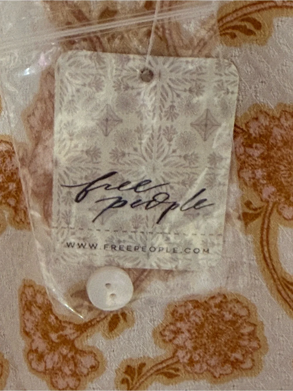 Free People Cream Blouse with Rust Floral Pattern